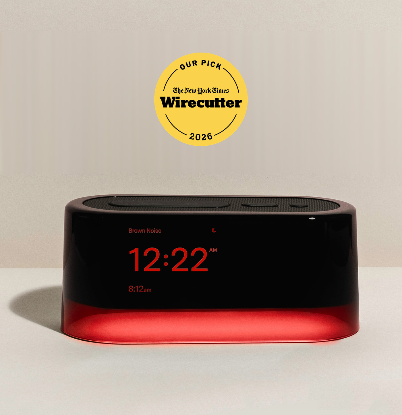 Red Shell Loftie Clock with the Wirecutter Our Pick 2026 badge
