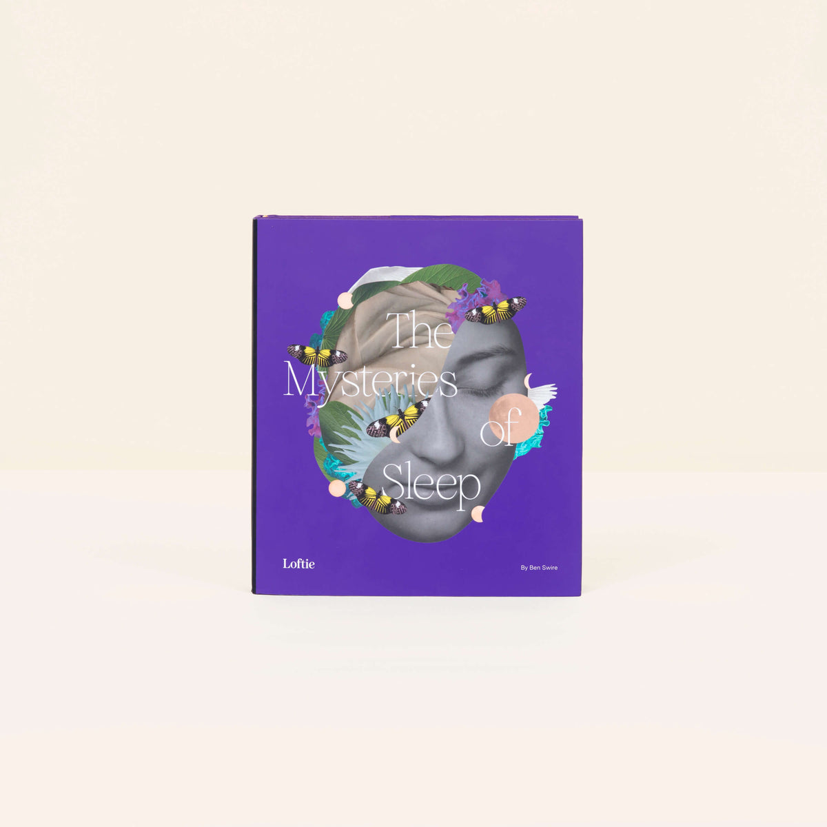 The Mysteries of Sleep, a hardcover book by Loftie with a dreamlike purple collage cover